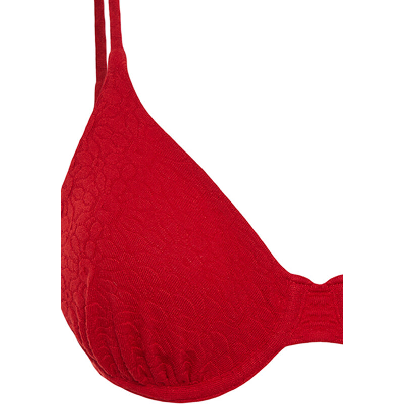 Trendyol Red Balconette Textured Bikini Top