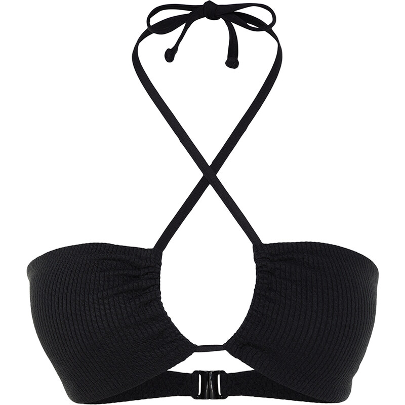 Trendyol Black Strapless Cut Out/Window Textured Bikini Top