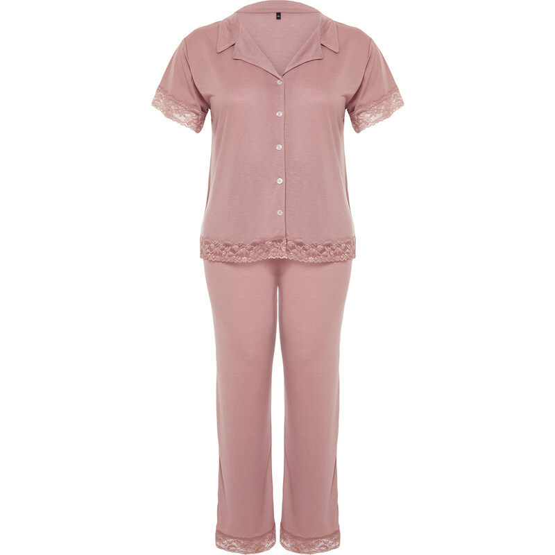 Trendyol Curve Dusty Rose Lace Knitted Pajama Set