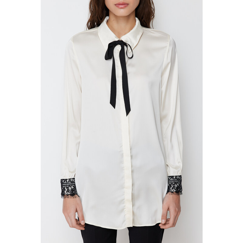 Trendyol Stone Lace Detailed Satin Woven Shirt