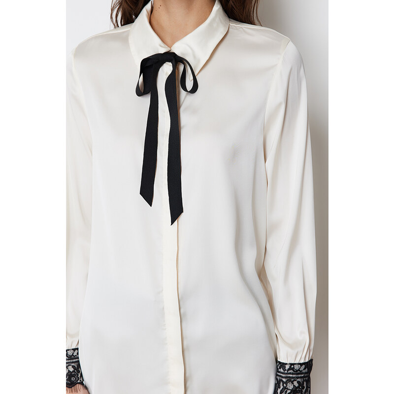 Trendyol Stone Lace Detailed Satin Woven Shirt