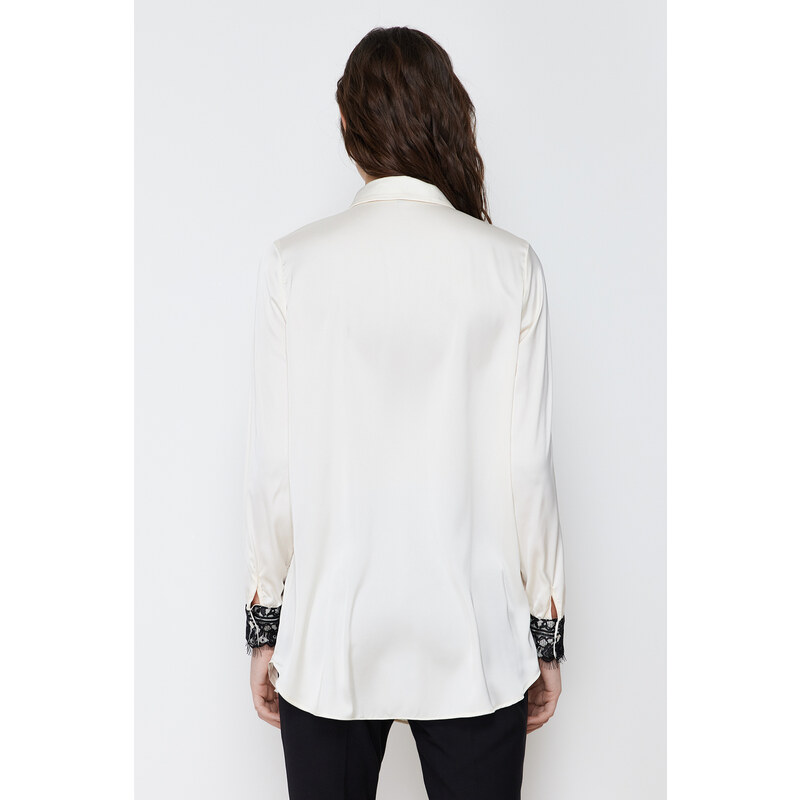 Trendyol Stone Lace Detailed Satin Woven Shirt