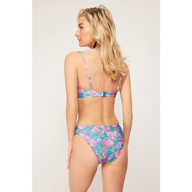 Trendyol Floral Patterned Gathered Brazilian Bikini Bottom