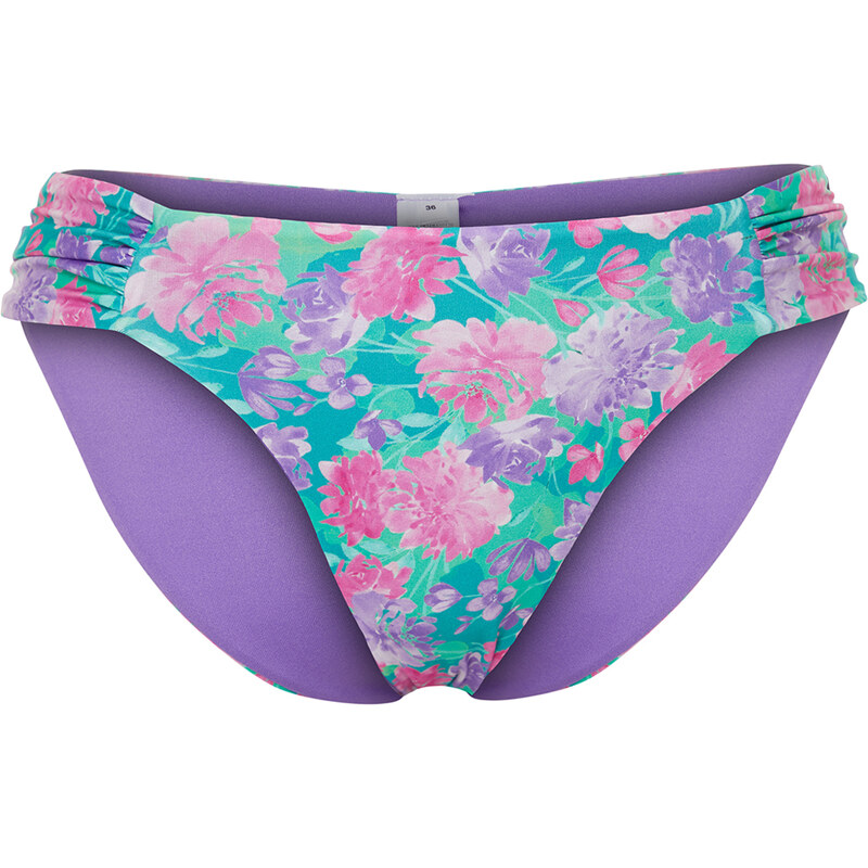 Trendyol Floral Patterned Gathered Brazilian Bikini Bottom