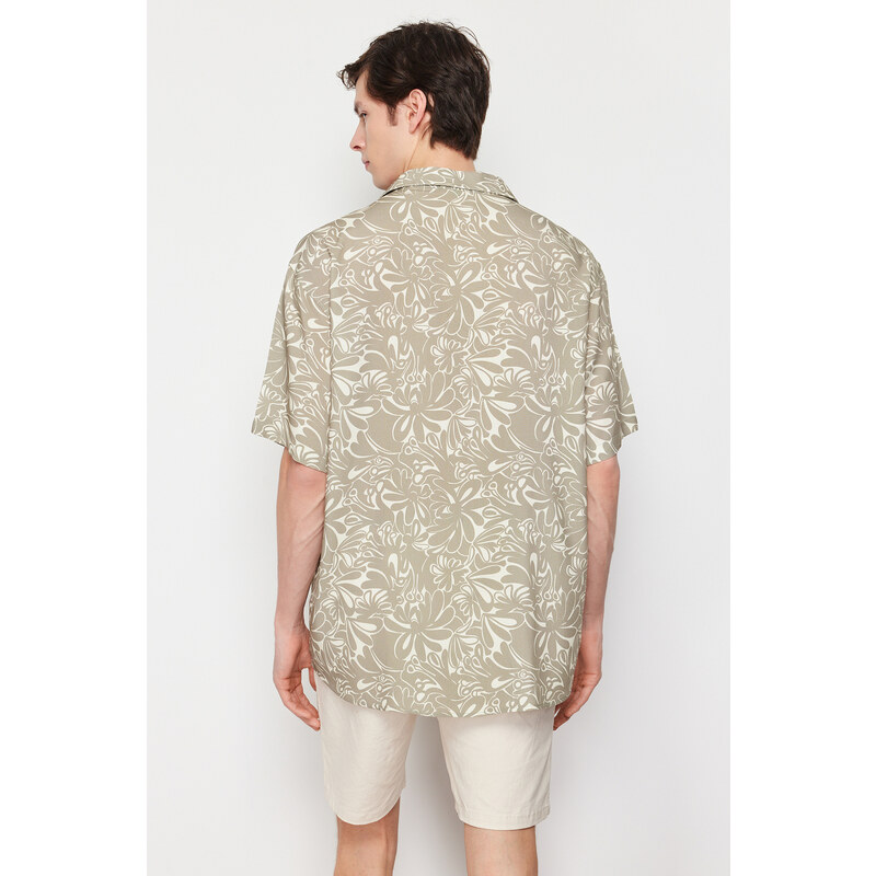 Trendyol Stone Oversize Fit Floral Pattern 100% Viscose Short Sleeve Flowy Summer Shirt