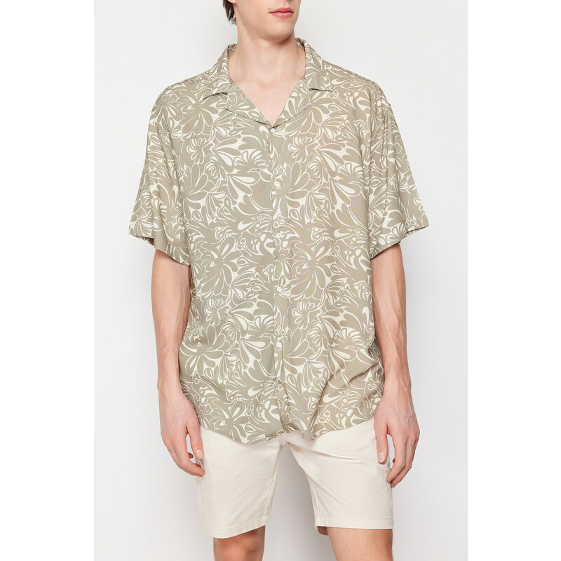 Trendyol Stone Oversize Fit Floral Pattern 100% Viscose Short Sleeve Flowy Summer Shirt