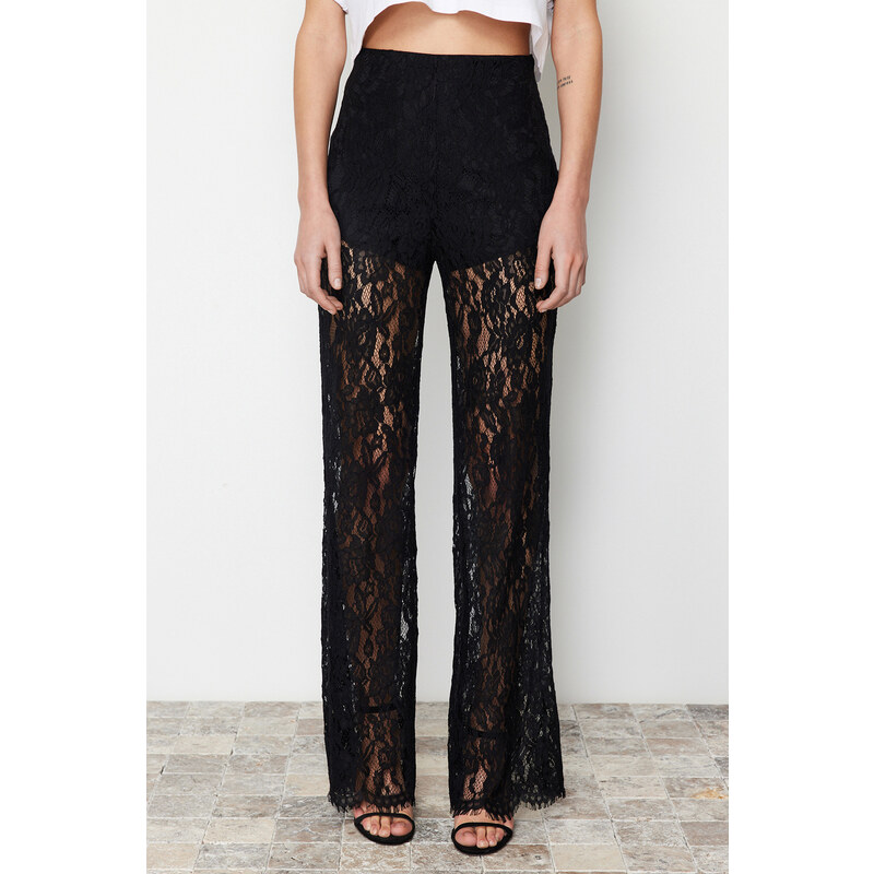 Trendyol Black Lace Flare Flare Leg Woven Trousers