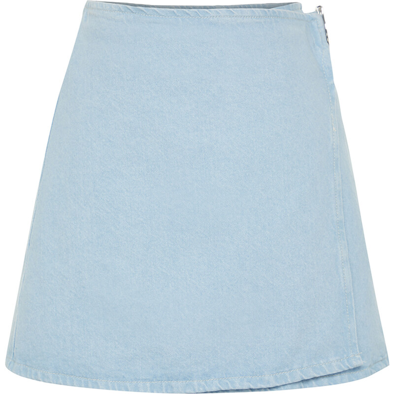 Trendyol Light Blue Buckle Detail Wrapover High Waist Mini Denim Skirt