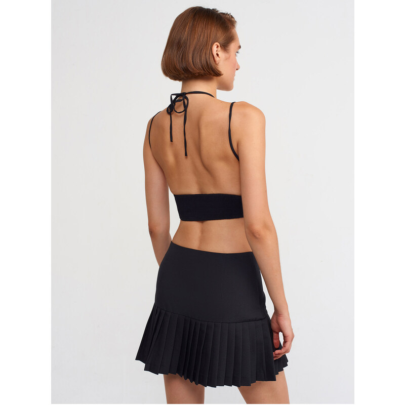 Dilvin 80785 Pleated Short Skirt-Black