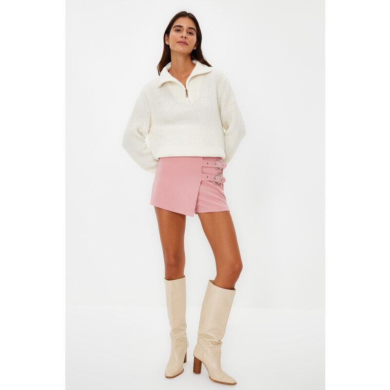 Trendyol Dusty Rose Belt Detailed Woven Shorts Skirt