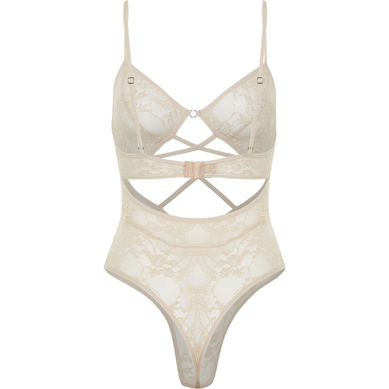 Trendyol Ecru Lace Window/Cut Out Detailed Knitted Bodysuit