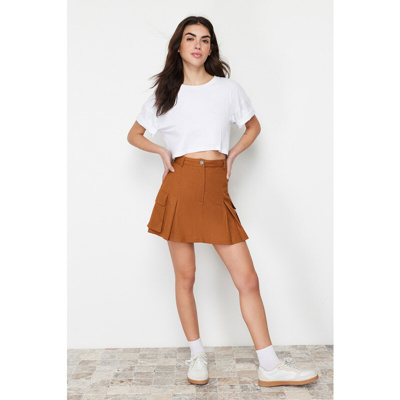 Trendyol Camel Cargo Pocket Woven Shorts Skirt