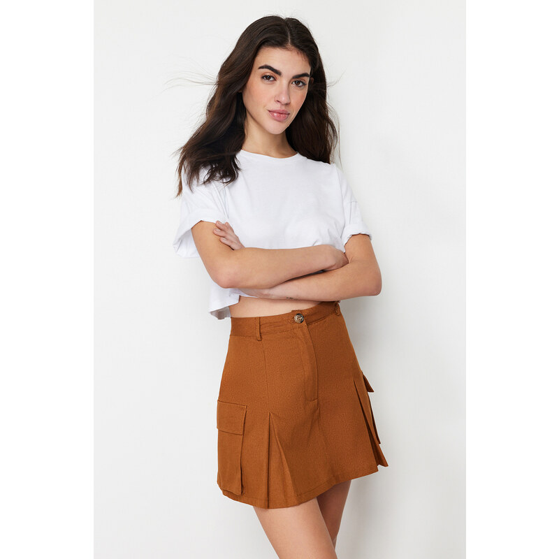 Trendyol Camel Cargo Pocket Woven Shorts Skirt