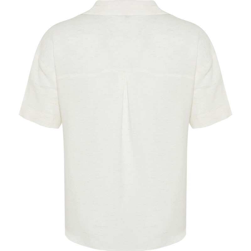 Trendyol Beige Short Sleeve Cotton Linen Woven Shirt