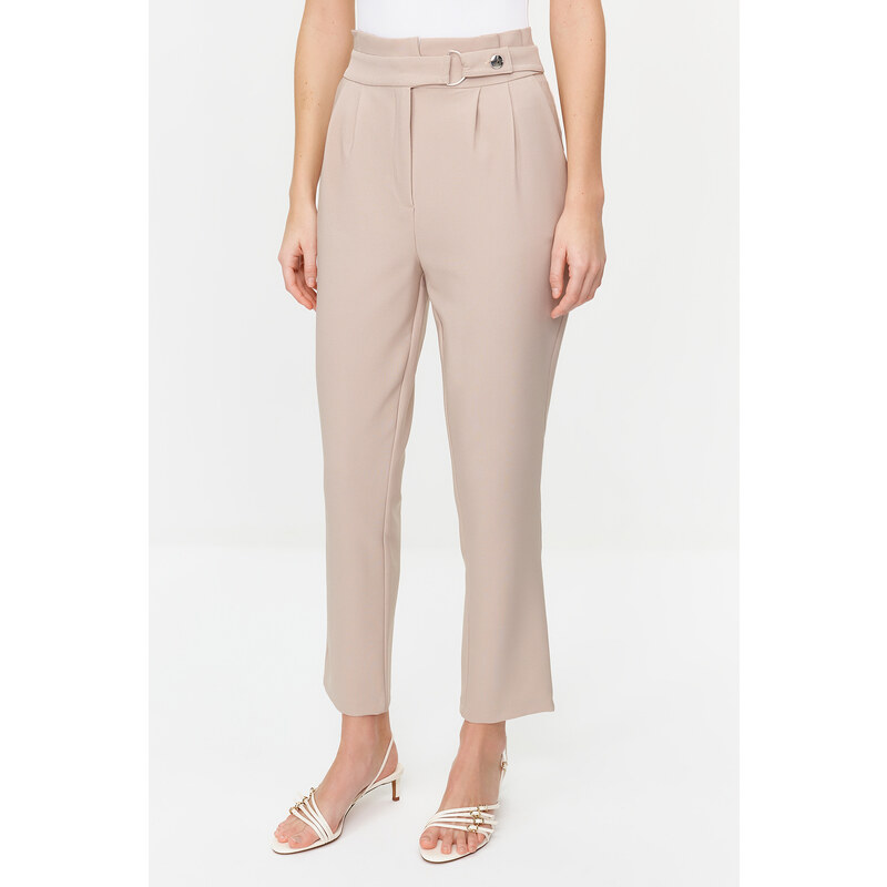 Trendyol Light Brown Carrot Pleated Snap-On Woven Trousers