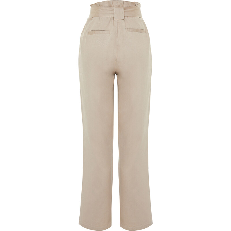 Trendyol Beige Carrot Pattern Belted Woven Trousers