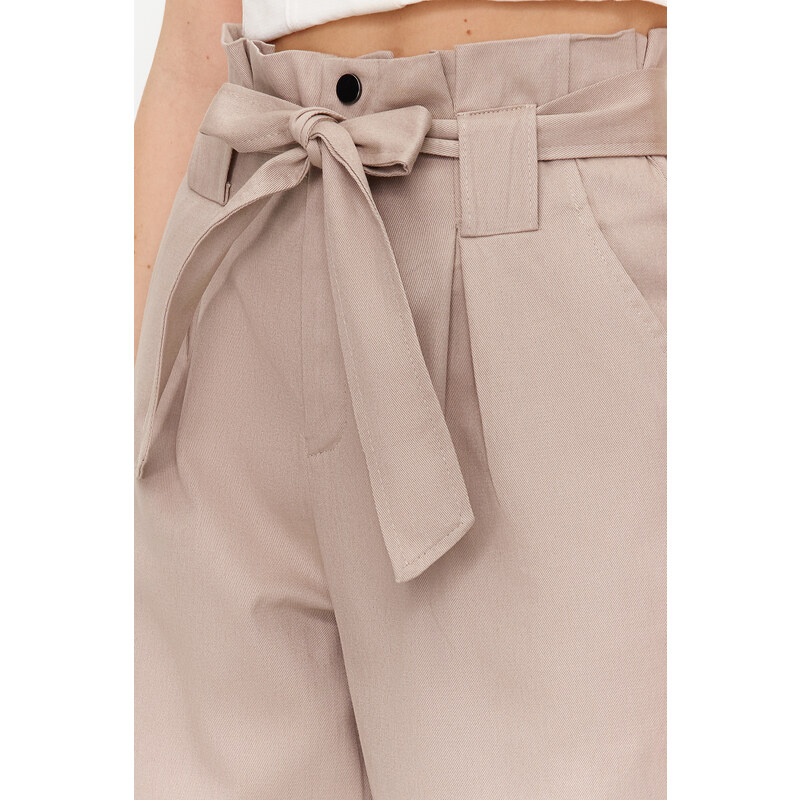 Trendyol Beige Carrot Pattern Belted Woven Trousers