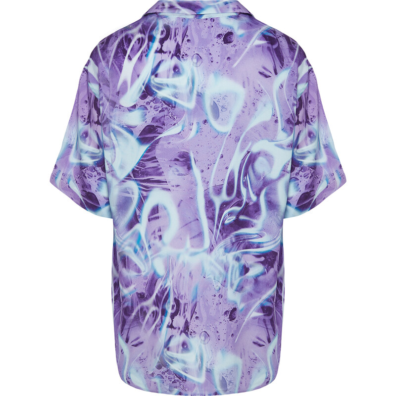 Trendyol Purple Oversize Fit Abstract Printed 100% Viscose Short Sleeve Flowy Summer Shirt