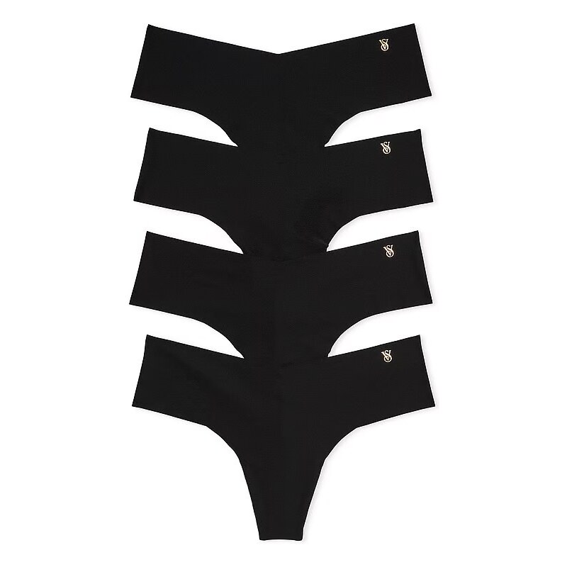 Victoria's Secret Dámské bezešvé tanga kalhotky Victoria´s Secret - 4pack, černa