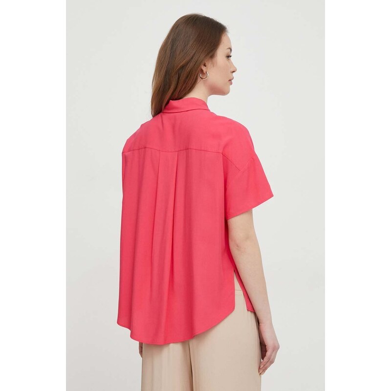 Košile United Colors of Benetton dámská, růžová barva, relaxed, s klasickým límcem
