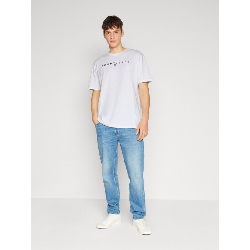 Tommy Jeans pánské bílé tričko LINEAR LOGO