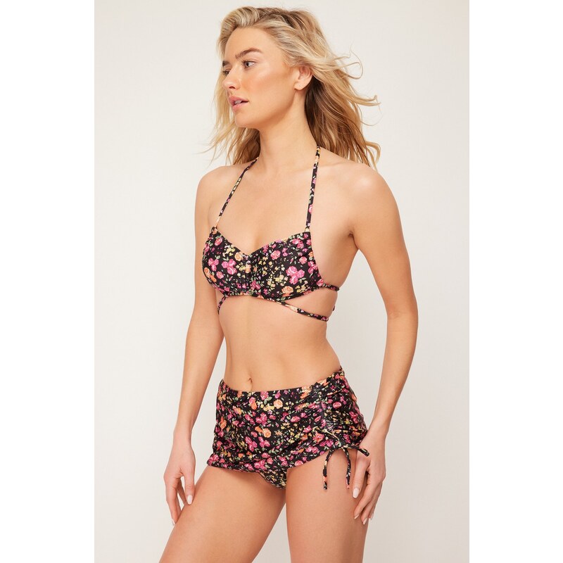 Trendyol Floral Patterned Bralette Brazilian 3-Piece Bikini Set