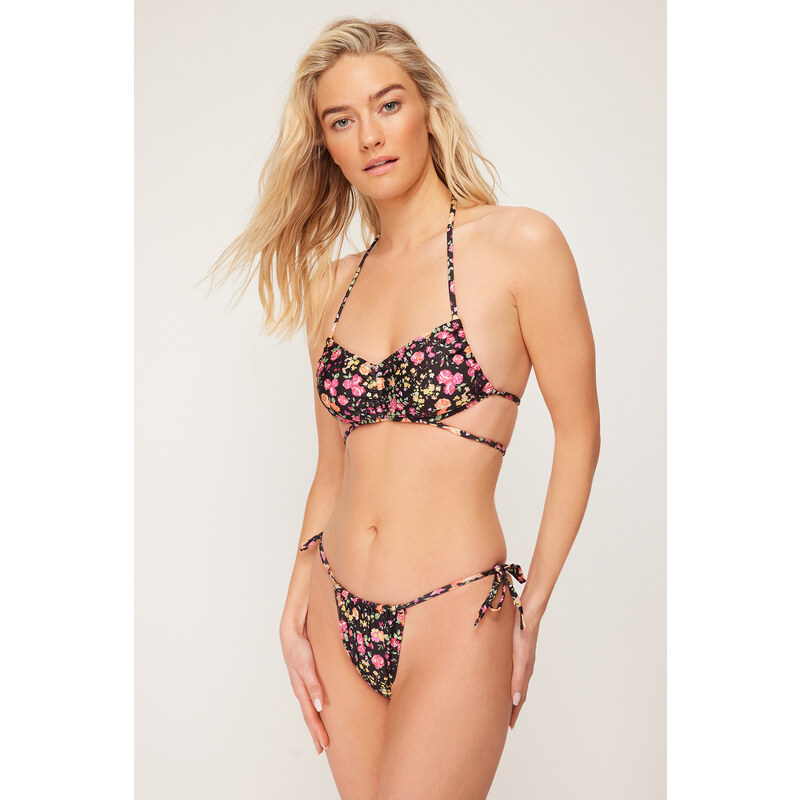 Trendyol Floral Patterned Bralette Brazilian 3-Piece Bikini Set