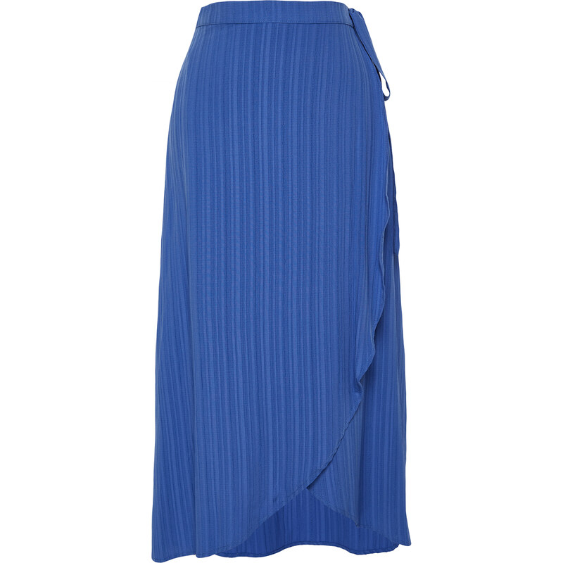 Trendyol Navy Blue Double Breasted Closure Tie Detail Midi Length Woven Skirt