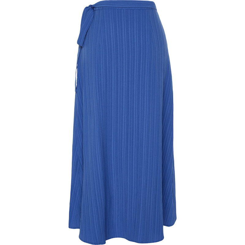 Trendyol Navy Blue Double Breasted Closure Tie Detail Midi Length Woven Skirt