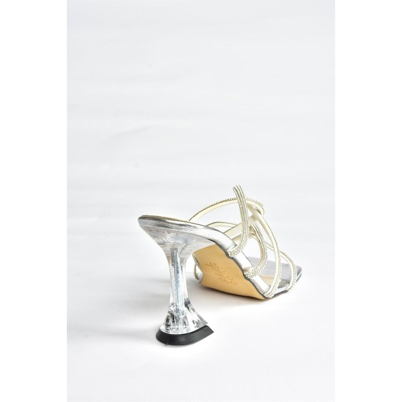 Fox Shoes Women's Silver Glitter Glass Heeled Slippers