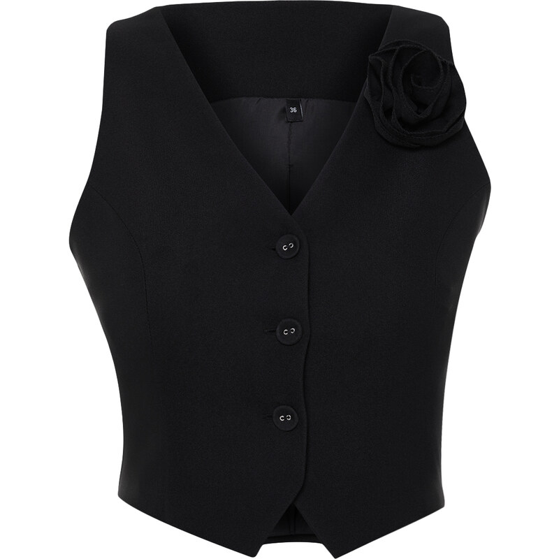 Trendyol Black Fitted Rose Detailed Woven Vest