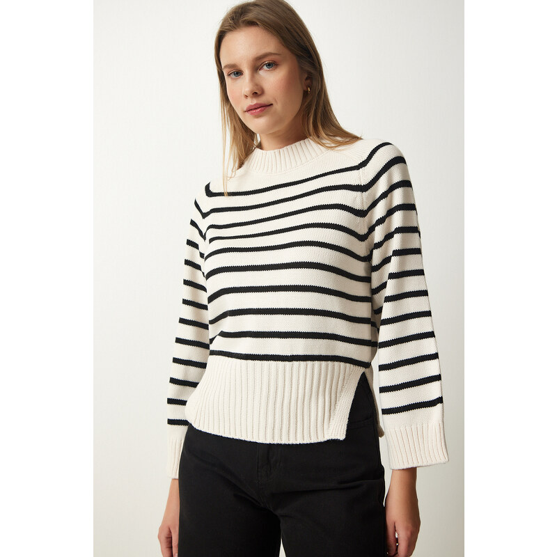 Happiness İstanbul Women's Cream Striped Knitwear Sweater