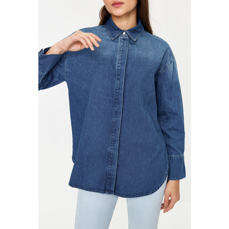 Trendyol Blue More Sustainable Oversize Denim Shirt