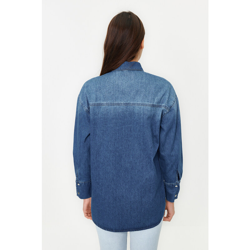 Trendyol Blue More Sustainable Oversize Denim Shirt