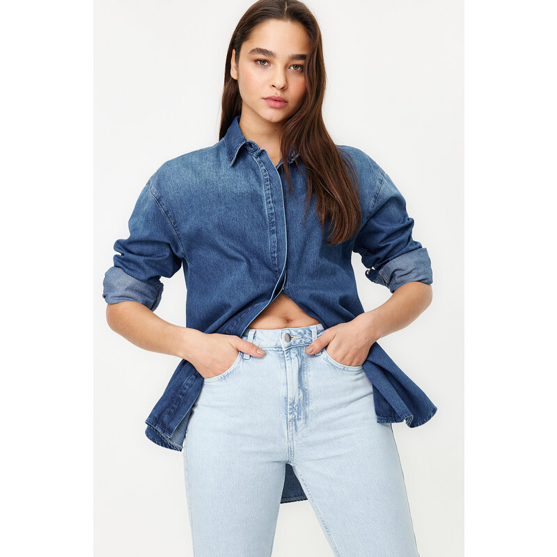 Trendyol Blue More Sustainable Oversize Denim Shirt