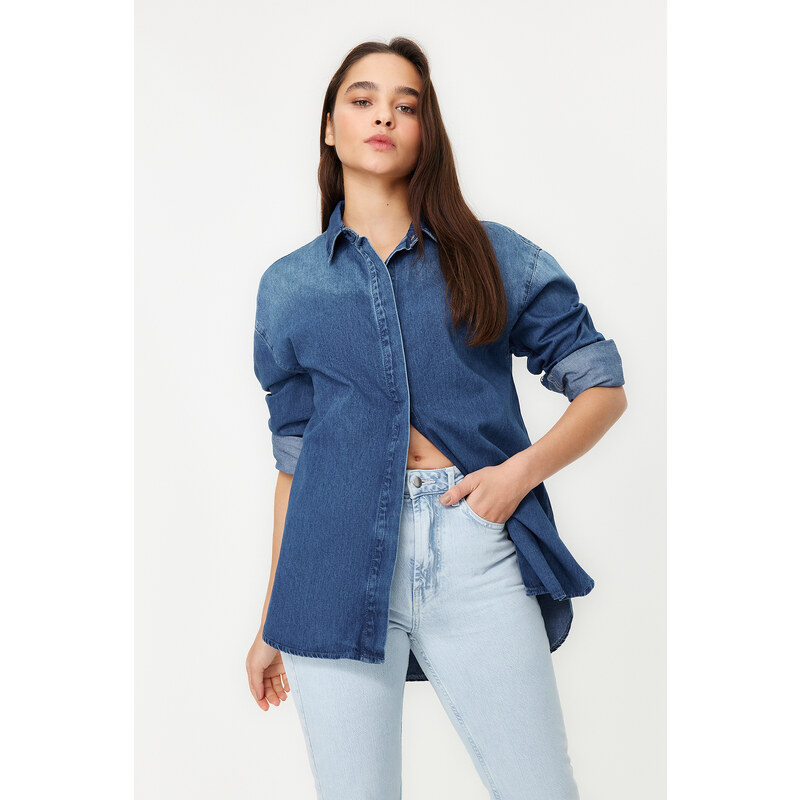 Trendyol Blue More Sustainable Oversize Denim Shirt