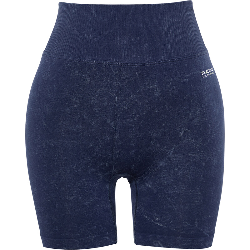 Trendyol Blue Seamless/Seamless Acid Wash Knitted Sports Shorts Tights