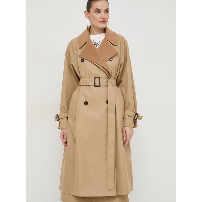 Trench kabát Weekend Max Mara dámský, béžová barva, přechodný, dvouřadový