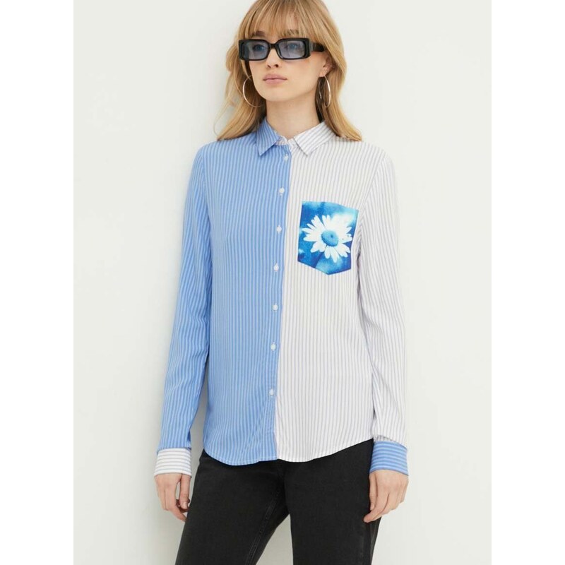 Košile Desigual FLOWER POCKET dámská, regular, s klasickým límcem, 24SWCW06