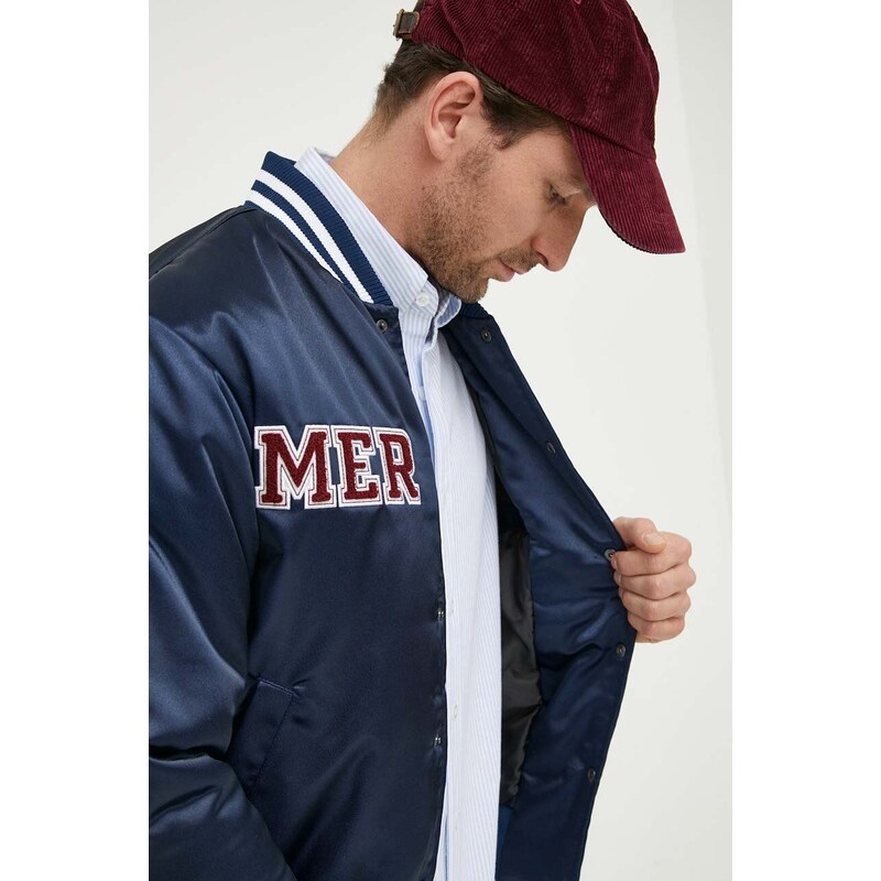 Bomber bunda Mercer Amsterdam Mercer Varsity tmavomodrá barva, zimní, ME0484204953