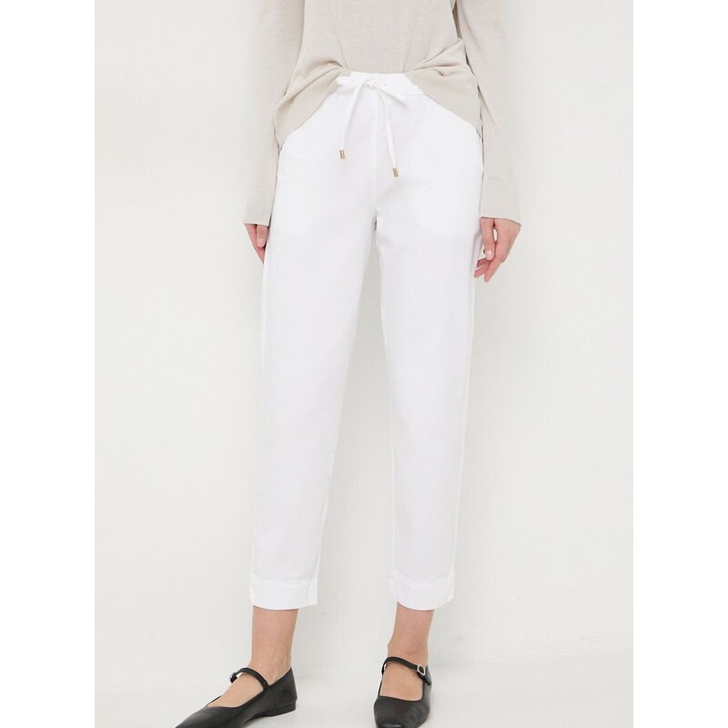 Kalhoty Max Mara Leisure dámské, bílá barva, jednoduché, high waist