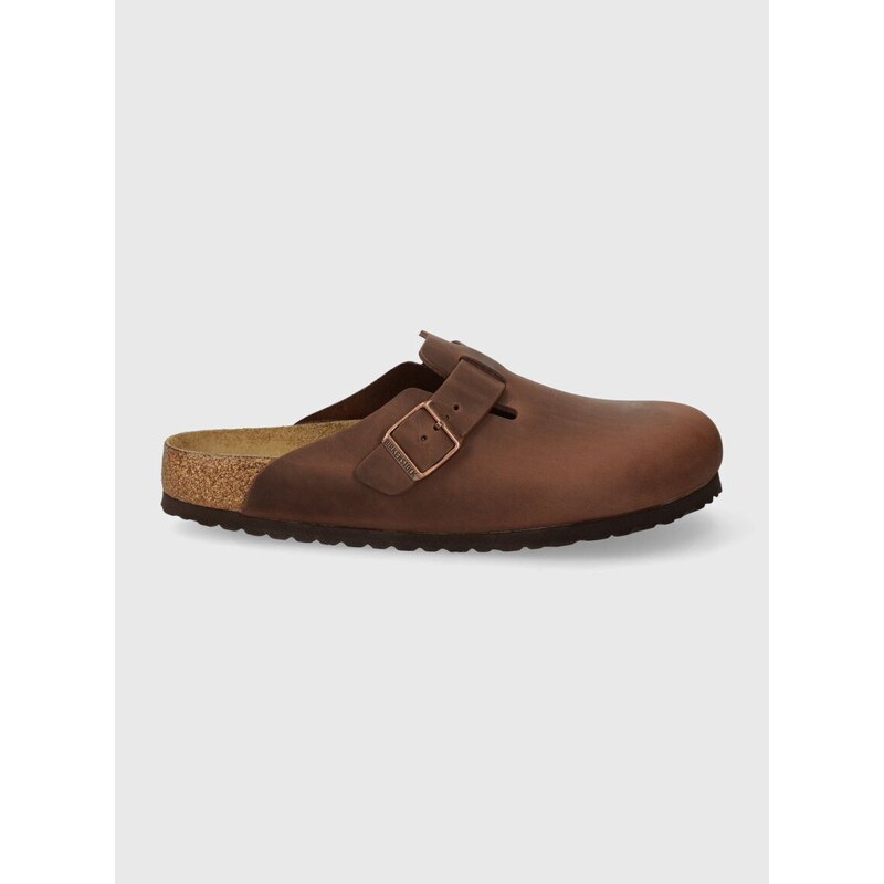 Kožené pantofle Birkenstock Boston SFB pánské, hnědá barva, 159711