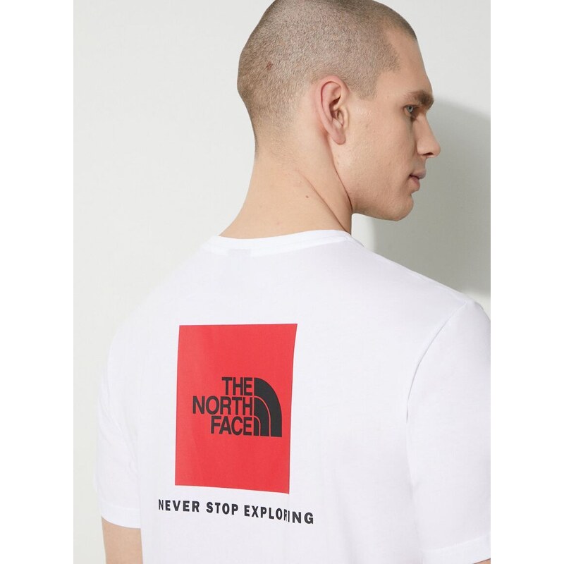 Bavlněné tričko The North Face M S/S Redbox Tee bílá barva, s potiskem, NF0A87NPFN41