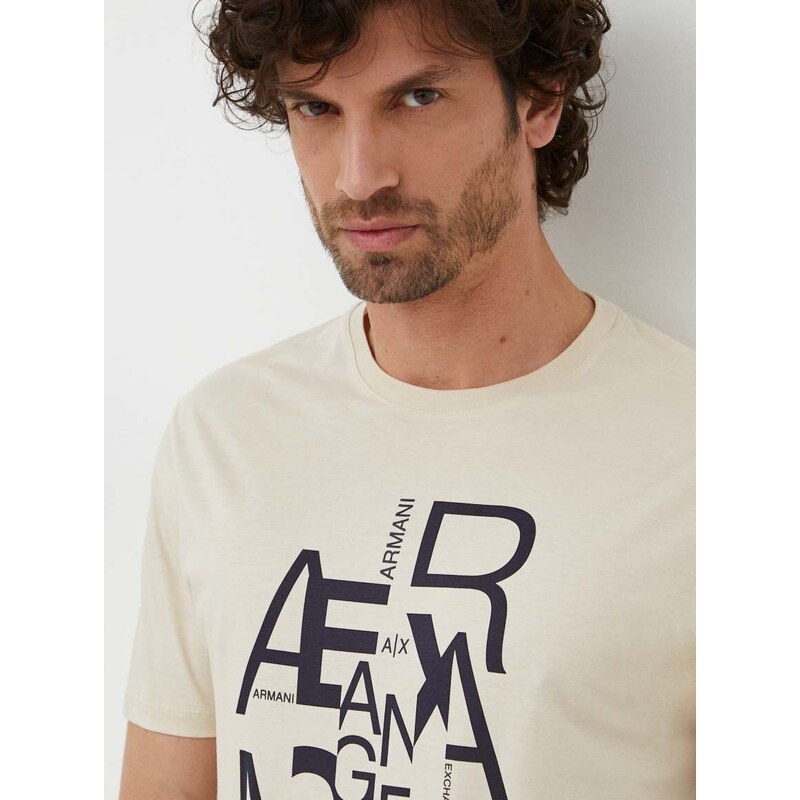 Bavlněné tričko Armani Exchange béžová barva, s potiskem, 3DZTAA ZJA5Z