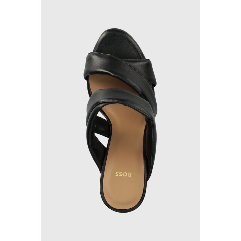 Kožené pantofle BOSS Janet dámské, černá barva, na podpatku, 50516326