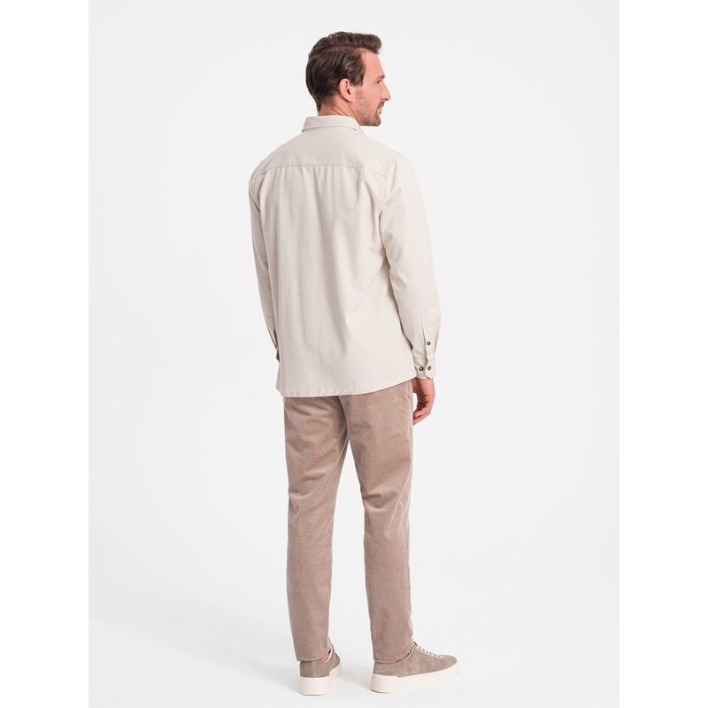 Ombre Clothing Ležérní krémová košile s kapsami na knoflíky V1 SHCS-0146