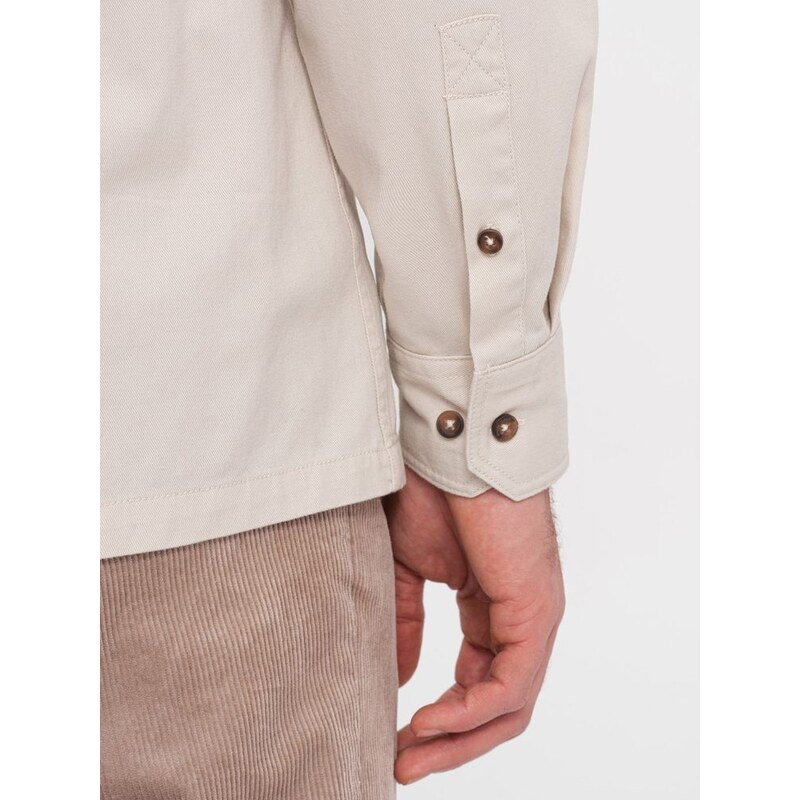 Ombre Clothing Ležérní krémová košile s kapsami na knoflíky V1 SHCS-0146