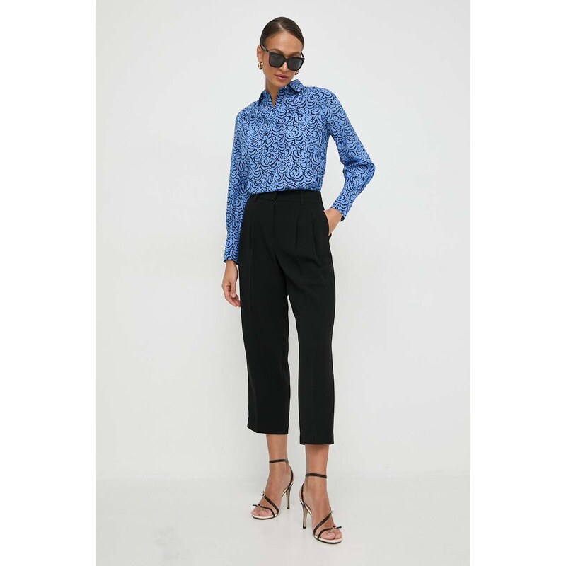 Kalhoty MICHAEL Michael Kors dámské, černá barva, jednoduché, medium waist