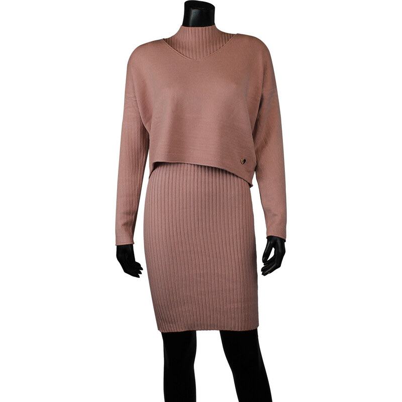 Pletené šaty + svetr Donna 94354 pink