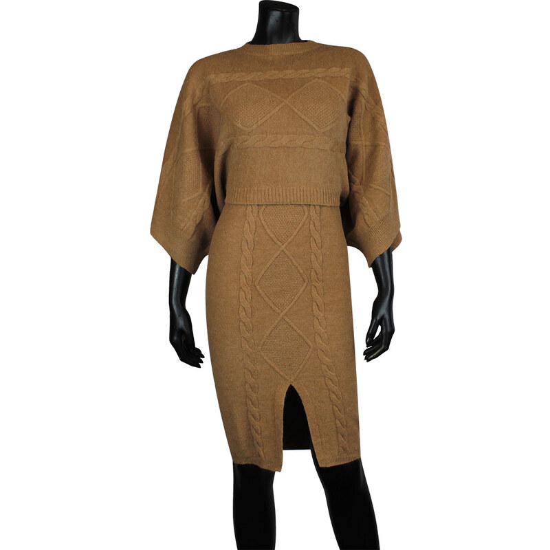 Úpletové šaty + svetr Donna 94916 camel